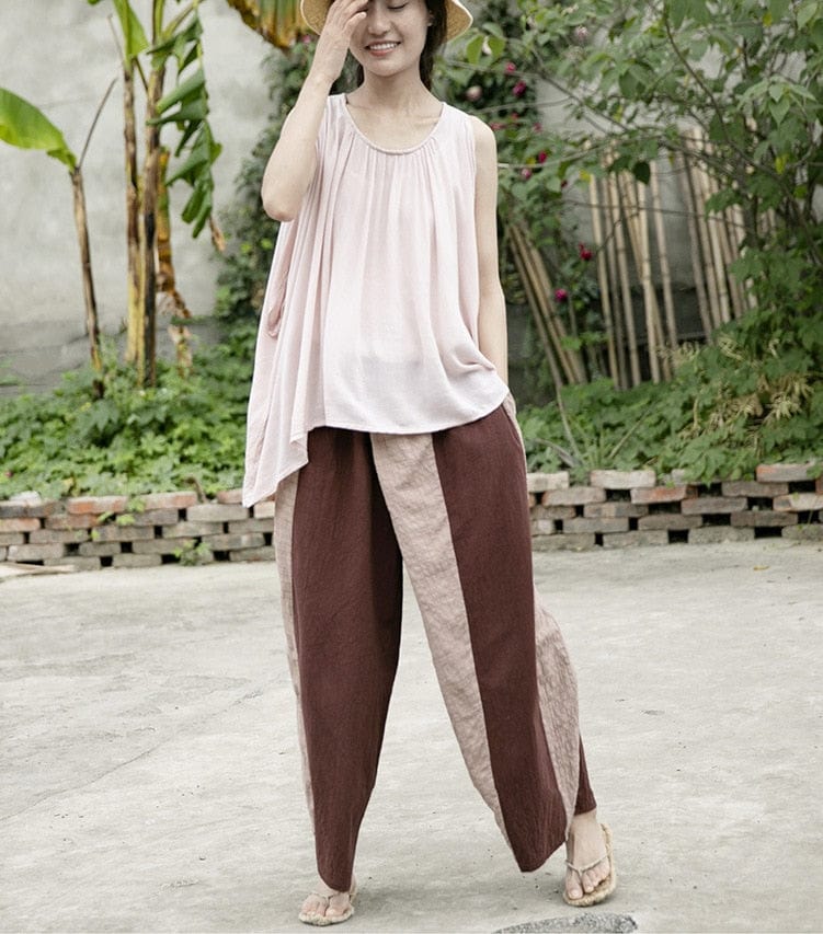 Buddhatrends Vintage Wide Leg Cotton Linen Pants | Lotus