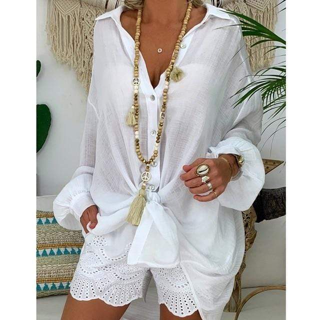 Buddhatrends White / S Peace Plus Size Oversized Shirt
