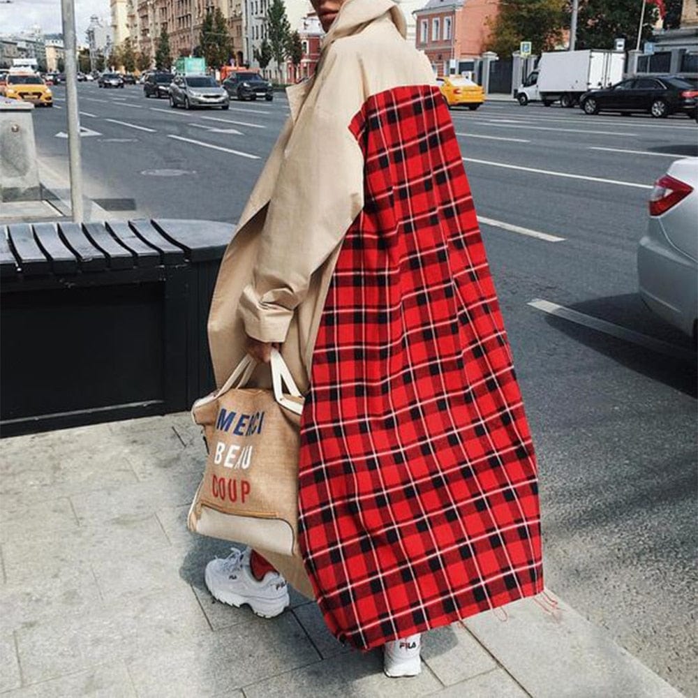 Buddhatrends Windbreaker Plaid Open Stitch Coat