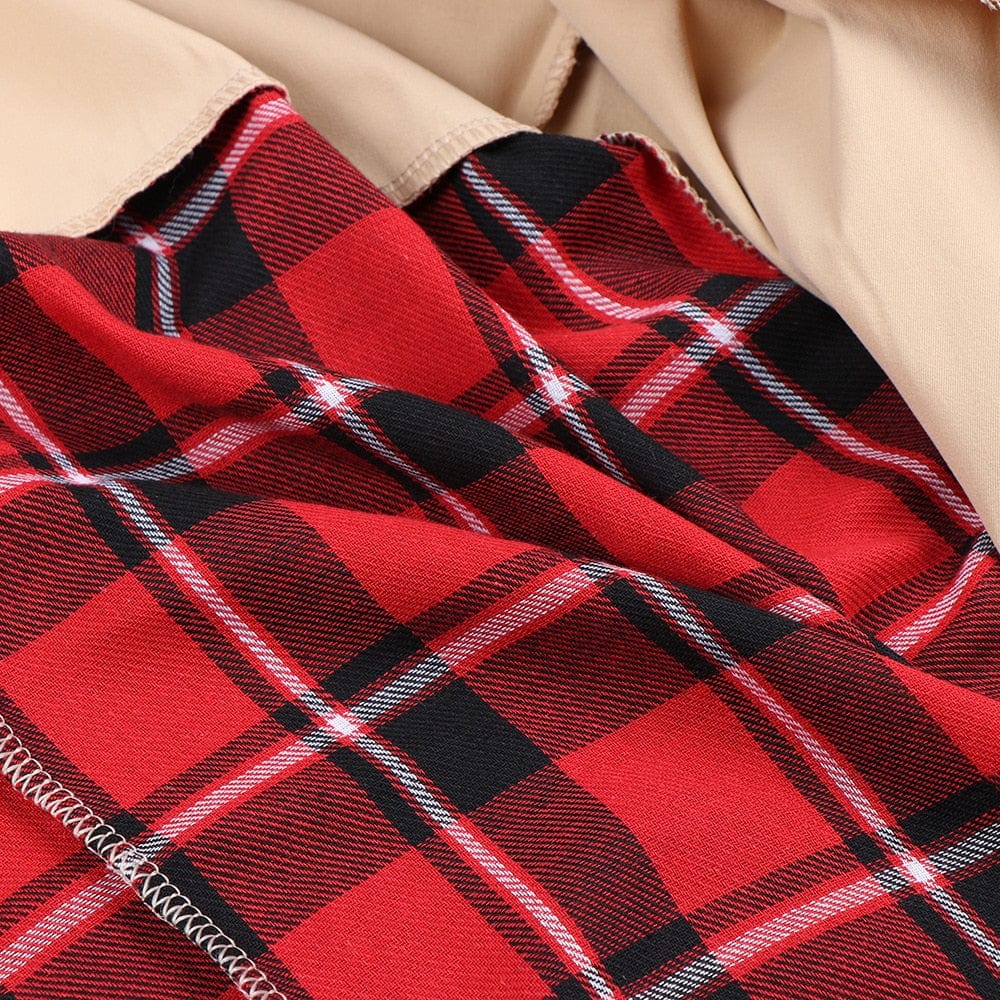 Buddhatrends Windbreaker Plaid Open Stitch Coat